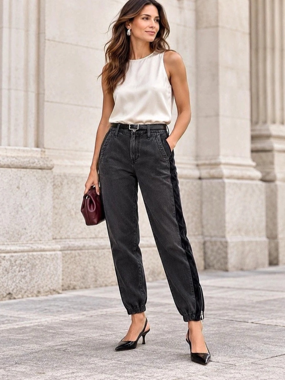 Paige Cassia Velvet Trim Jogger Pants Black Waist 26